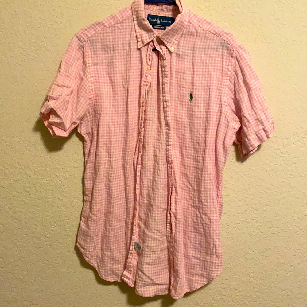 S pink polo button up